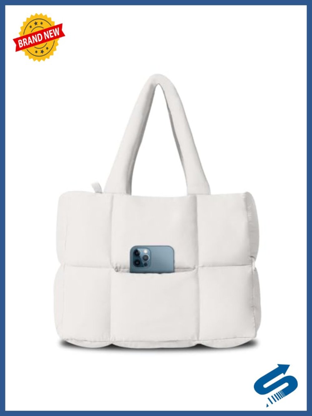 Quilted Puffer Tote Bag Nylon Shoulder Handbag Travel Work Gym